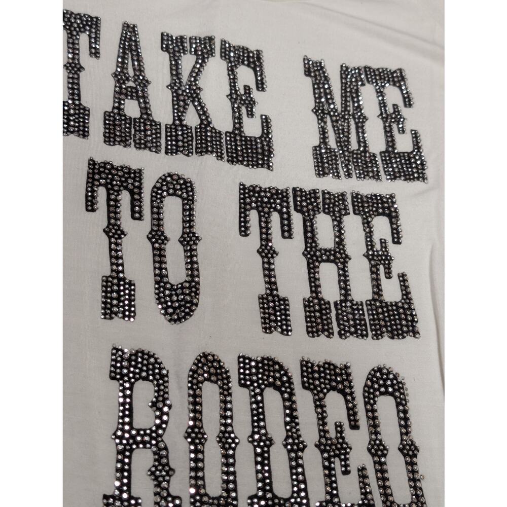 Wrangler "Take Me To The Rodeo" White Rhinestone Tank Top M - Picture 2 of 5